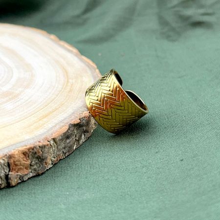 18K Gold Plated Textured Adjustable Statement Band Ring